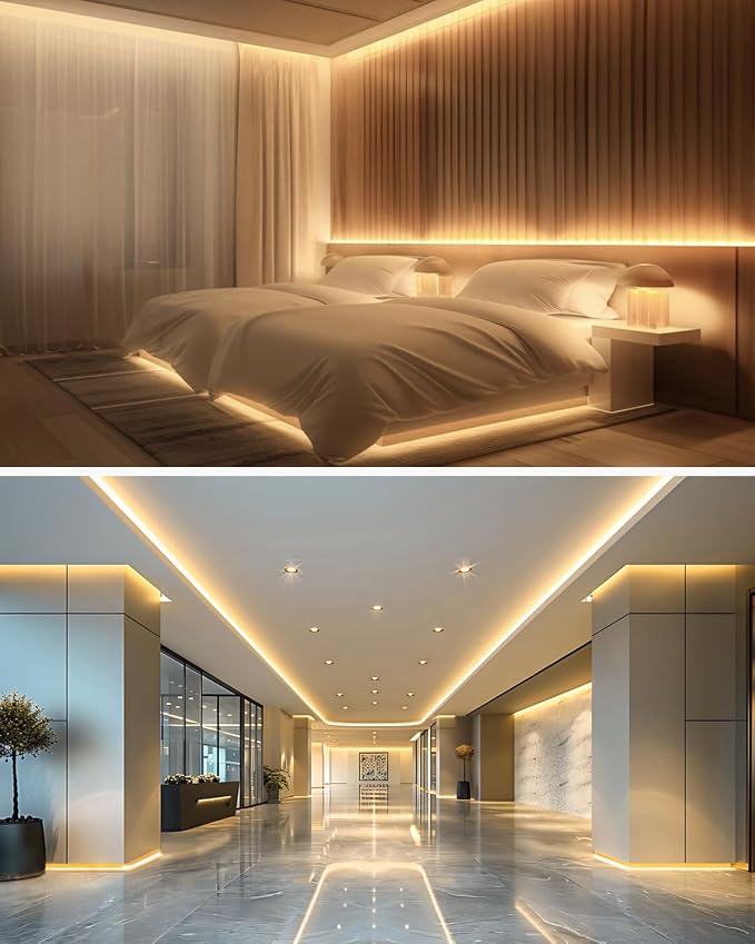Aclorol 32.8FT COB LED Strip Light Warm White 3000K 24V Dimmable Brightness | Flexible Rope Light with Power Supply and App Timer, Dotless LED Lights for Bedroom Living Room Furniture Lighting, 8mm Width