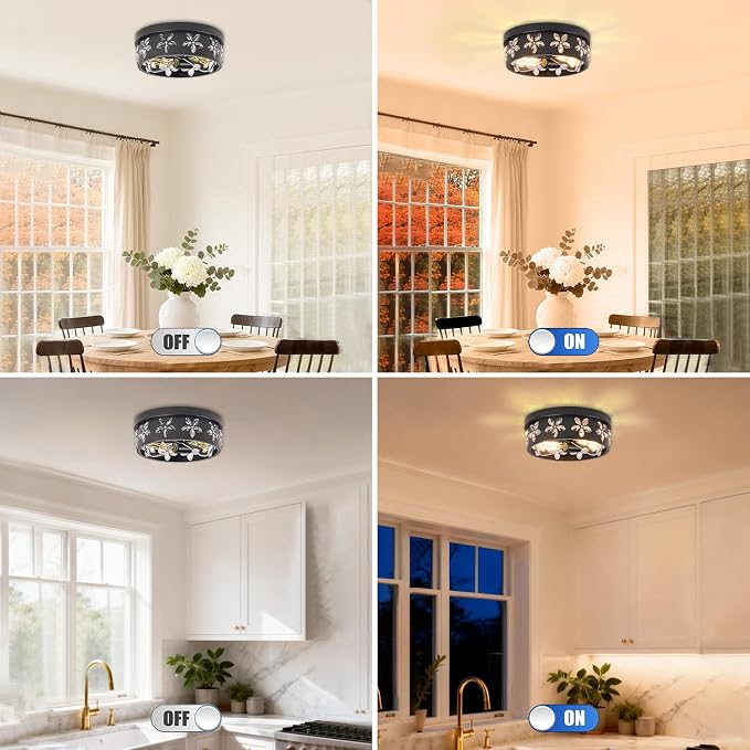 Glintwan 10.6 inch Black Flush Mount Ceiling Light Fixture, 2 Pack | 2-Light, Industrial, Farmhouse, Bedroom, Living Room, Kitchen, Hallway, Foyer