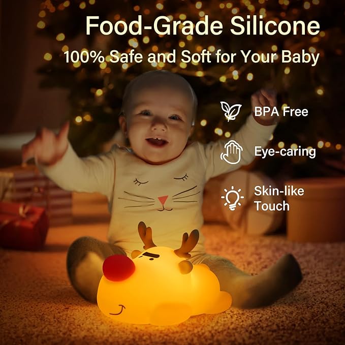 Rudolph The Red - Nosed Reindeer Night Light, Soft Timed Light, Christmas Birthday Gift Night Lamp, Gift Nightlight for Girls & Kids, Room Decor