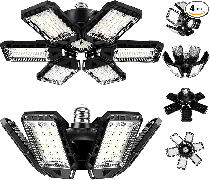 Aoretic LED Garage Lights 180W 18000LM 6500K, 2 Pack | 6+1 Deformable Panels, E26/E27 Base, Warehouse & Shop Use, Basement Barn Light, Ceiling Mount