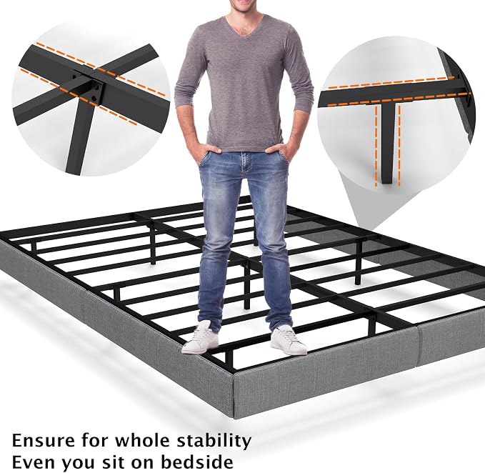 RVONOW Floating Bed Frame Queen with LED Lights, Under Bed Storage, Grey | Metal Platform Queen size Floating Bed Frame, Heavy Duty Steel Slats Support, No Box Spring Needed, Noise Free, Easy Assembly