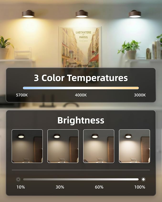EZVALO LED Wall Mounted Light, 3000mAh Rechargeable Cordless Wall Sconce, Dimmable with Remote & Touch Control, 3 Color Temps, 360° Rotatable for Bedroom, Bedside, Reading(Walnut, 2Pack)