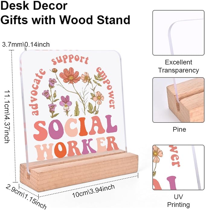 Happy Thanksgiving Desk Decor Gifts Autumn Table Decorations for Desk Plaque Clear Acrylic Sign with Wooden Stand for Fall Party Decorations Home Office Decorative Signs