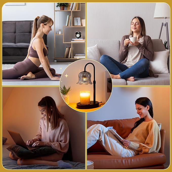 CRMILL Candle Warmer Lamp Electric Timer - Candles Height Control Warmers Scented Lamps No Flame Heat Warm Melt Wax Jar Modern Home Decor Table Lights for Home Living Bedroom Decorative