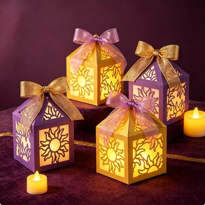 32 Pcs Sun Lantern Centerpieces with LED Candles and Ribbon | Paper Material, Princess Girls Birthday Party Festival Decorations, 16 Lanterns+16 Candles