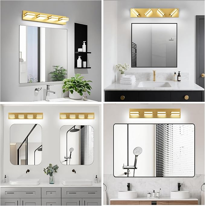 IZORRO LED Modern Bathroom Lights Fixtures(4-Light,Dimmable),Gold Acrylic Wall Lighting,Vanity Lights for Bathroom Over Mirror - 6000k 24In (No Assembly Required)