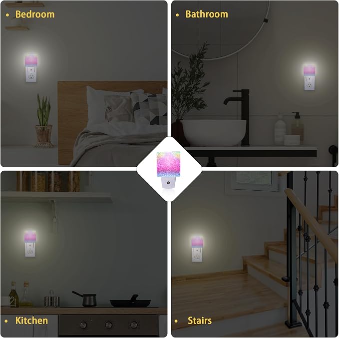Pink Glitter Night Light,Plug in Night Light, Dusk to Dawn Sensor Nightlights for Stairway/Hallway/Kitchen/Bedroom/Bathroom 0.5W