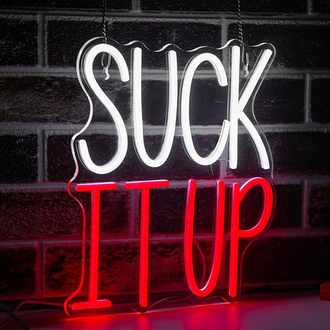 Suck It Up Neon Sign Dimmable LED Funny Game Room Bar Man Cave Decor | Bold Attitude Quote Design Creates a Fun Atmosphere for Pub Garage Basement Office Bedroom Party Entertainment Spaces