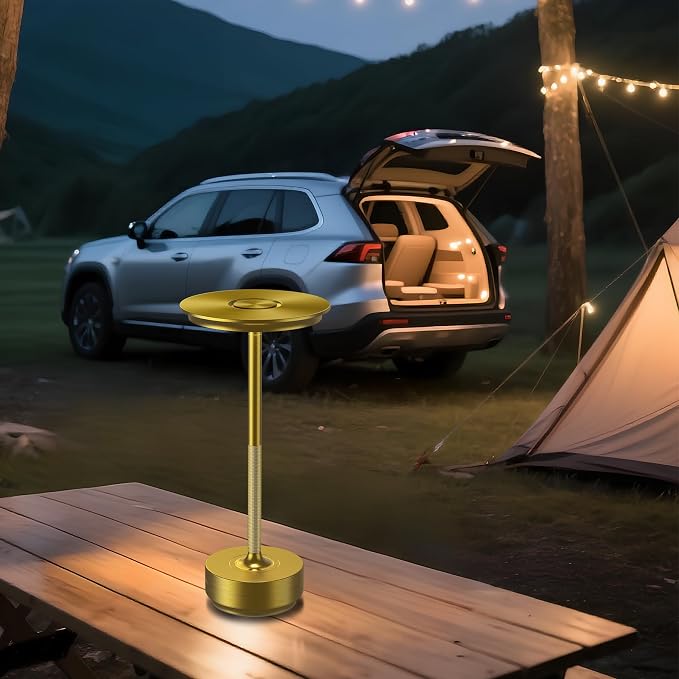 UdoUto Cordless Table Lamp Rechargeable, Gold | 5000mAh Battery Operated, Table Light, Touch Stepless Dimming & 3 Color Modes, Outdoor Lamp for Patio, Restaurant, Bedroom