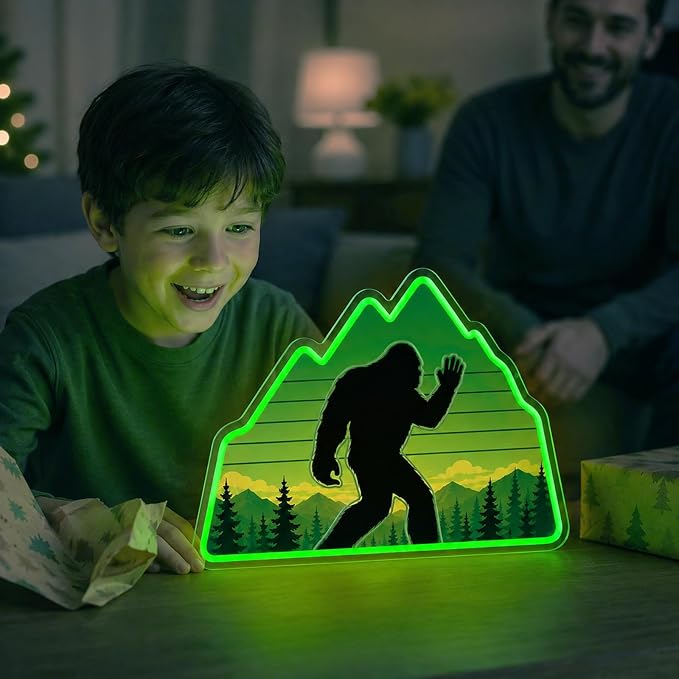 Bigfoot Neon Sign Green LED Sasquatch Neon Sign Forest Nature Room Decor | UV-Printed Sasquatch Neon Sign Dimmable Green Neon Light with Mountain Wilderness Design for Game Room Man Cave Bedroom Cabin