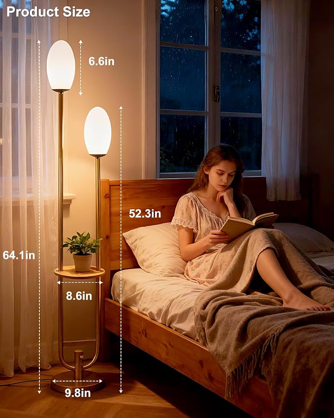 Lightdot Gold Dimmable Floor Lamp with Oval Bulbs Included Unique Tall Standing Lamps with Table Mid Century Modern Floor Lamp with 5Lbs Heavy Base for Living Room/Party/Sofa Beside/Corner Decor