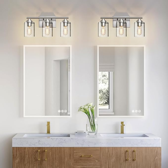 Bathroom Vanity Light Over Mirror,Bathroom Light Fixture Wall Sconce Lighting for Bedroom,Living Room (Nickel, 3-Light)