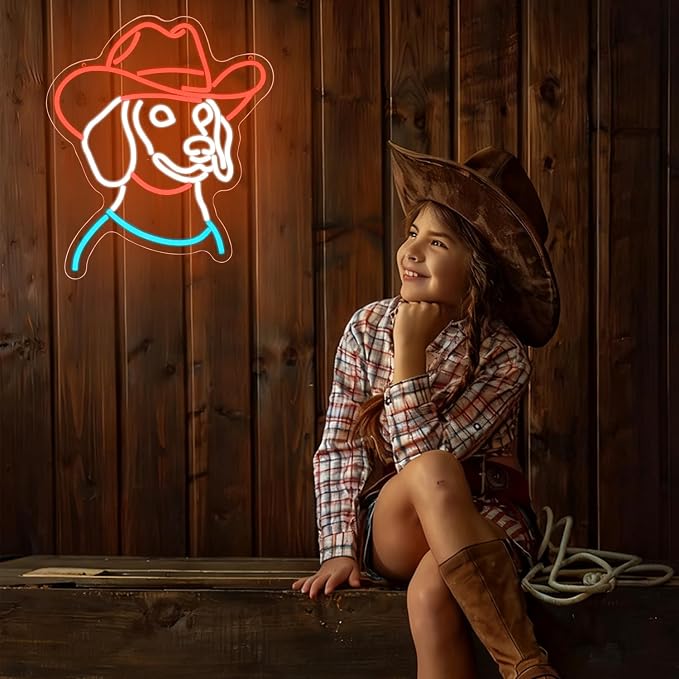 Cowboy Dachshund Neon Sign for Wall Decor Wiener Dog Neon Light Animal Led Signs Colorful Neon Light Up Sign for Bedroom Pet Shop Zoo Mall Decoration