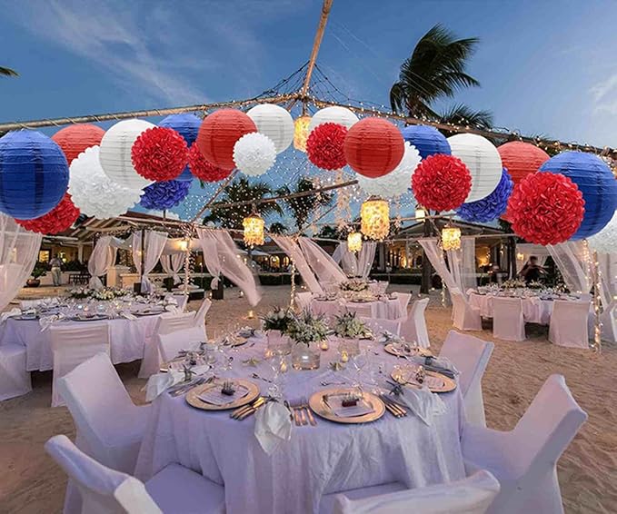 Red Paper Lanterns 12 Pcs Assorted Size of 6" 8" 10" 12" Chinese Round Paper Hanging Decorations Ball Lanterns Lamps for Home Decorations, Parties, and Weddings