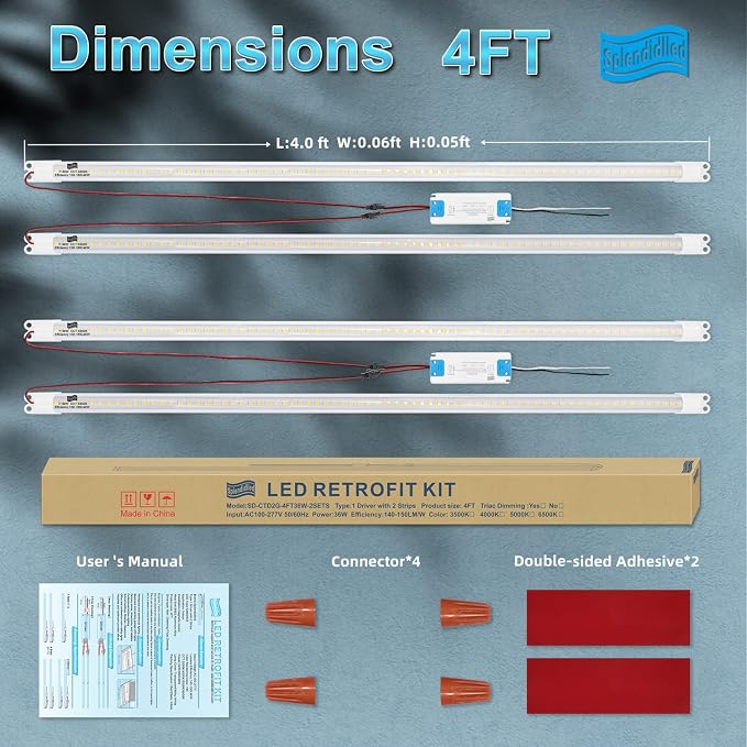 4FT Magnetic LED Retrofit Kit,Recessed T8T10Fluorescent Light Retrofit LED Light Tube,Panel Light,Troffer Quick Retrofit LED Light Kit ,No Professional Tools Required,36w, 5000K White light (2 pack)