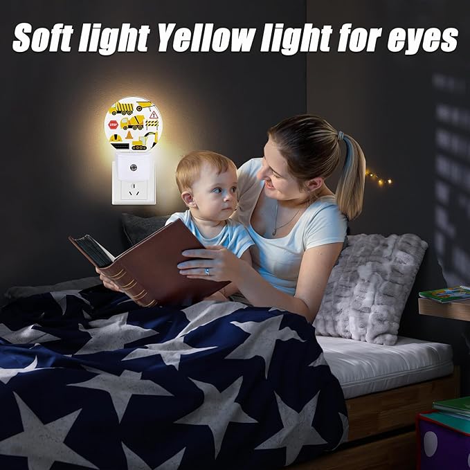 Cartoon Truck Night Light,Machinery Excavator Nightlight Plug into Wall LED Lamp Auto Sensor Dusk to Dawn for Bedrooms/Kitchens/Toilets/Corridors,Energy-Saving