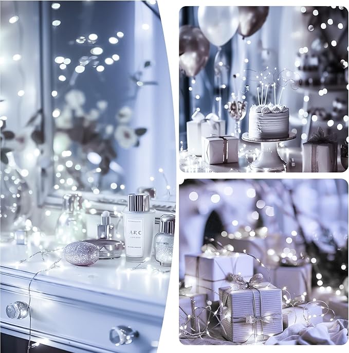 ZSJWL Rechargeable Fairy Lights with DIY Timer & 8 Modes, 16FT 50LED String Lights Battery Operated Indoor, Twinkle mini Lights for Bedroom Christmas Wedding Centerpiece Decor (White)