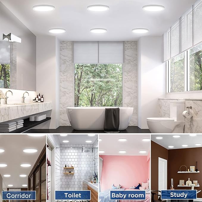 ETL Certified 7 inch Flush Mount Ceiling Light Fixtures, 12W 1200LM Dimmable, 5000K Ultra Slim Round Led Ceiling Light for Bedroom,Living Room,Kitchen,Hallway,Bathroom, 3 Pack White