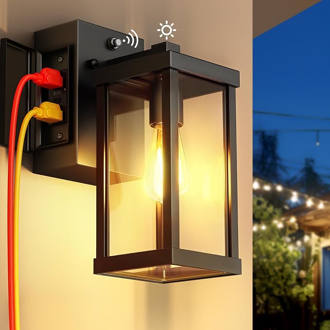 Porch Light with Outlet, Dusk to Dawn Outdoor Light with GFCI Outlet Porch Wall Sconce Waterproof Exterior Light Fixtures Outside for House Patio Garage Hallway