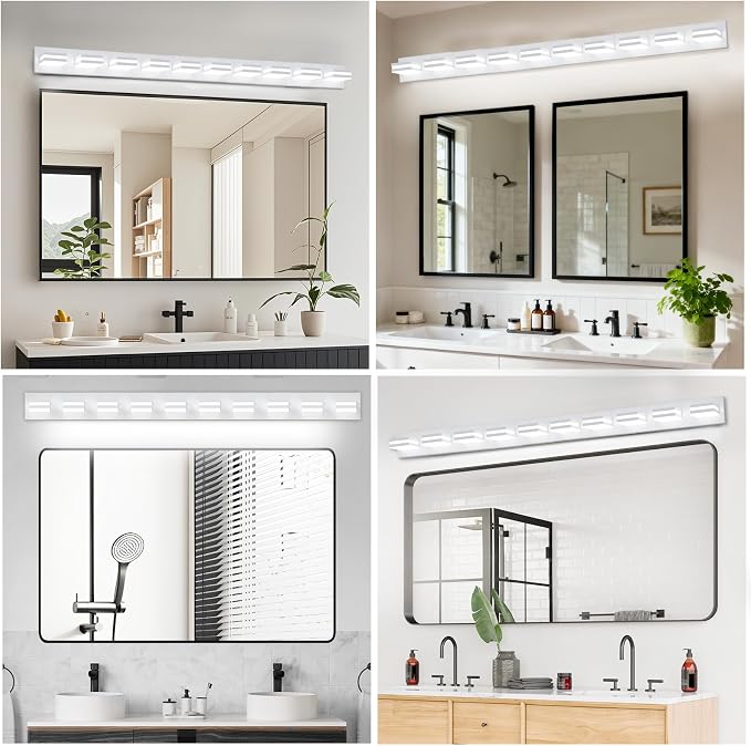 IZORRO LED Modern Bathroom Lights Fixtures(10-Light,Dimmable),Matte White Acrylic Wall Lighting,Vanity Lights for Bathroom Over Mirror - 6000k 53.5In (No Assembly Required)