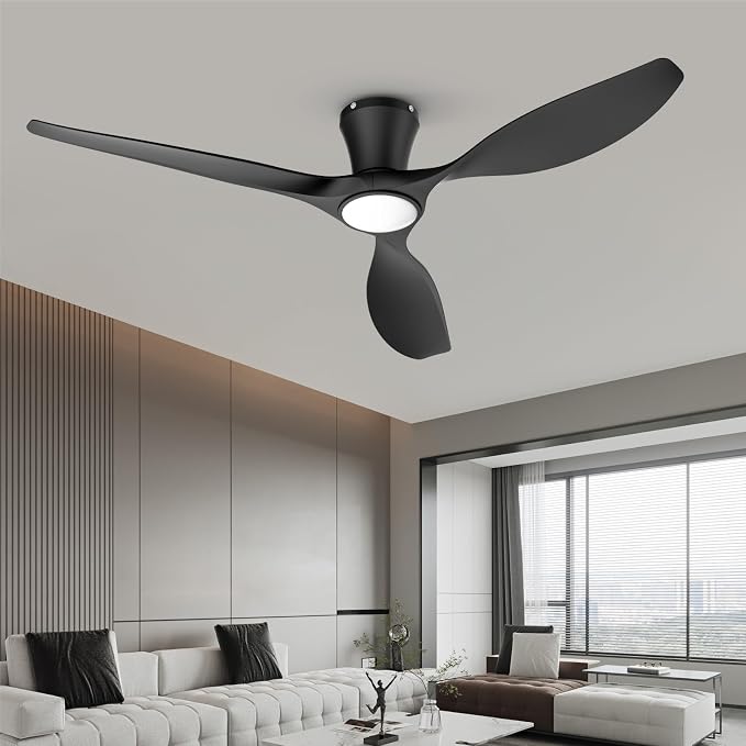 TALOYA 52 Inch Smart Ceiling Fans with Lights Led Remote Control Flush Mount Low Profile for Bedroom Farmhouse Patio Outdoor Living Room Kitchen Dining Room,DC Motor,Reversible,Black