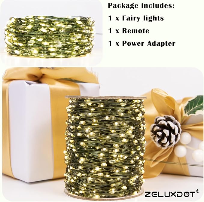 400FT 1200LEDs Fairy Lights Plug in,Green Wire,Warm White | Waterproof Led String Lights,8 Modes Remote Twinkle Light for Outdoor Indoor Christmas Wedding Birthday Garden Decorations
