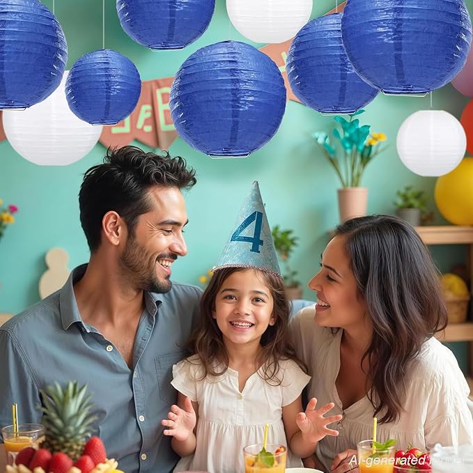 LIHAO 10pcs Blue Paper Lanterns, Graduation Party Classroom Decor | Chinese Lantern, Easy Assembly, Hanging Decor, Graduation & Wedding Decorations