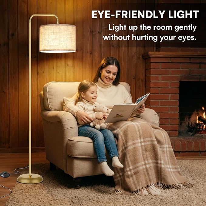 TJOY Floor Lamp, Golden Standing Floor Lamp for Living Room with 3 CCT Bulb | 3 Color Temperatures 12W Bulb included, Metal Lamp with Extended Arm, Lamp for Bedroom, Couch, Reading Nook, Office, Golden