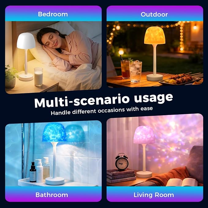 2-Pack Shower Lamp with Ocean Wave Projector, Rechargeable Waterproof LED Bathroom Light, 16 Colors, Remote & Touch Control, 3 White Modes, USB-C Mood Light for Shower, Spa, Bedroom