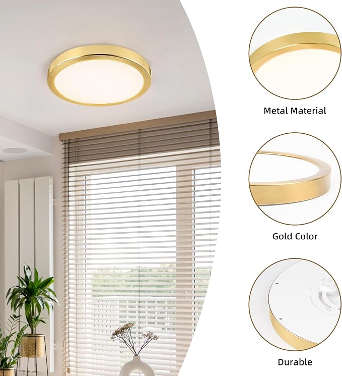 Hlite 9 Inch LED Flush Mount Ceiling Light,1800LM,4PacK,3CCT | 18W 3000K/4000K/5000K Selectable, Super Slim, Low Profile Round Ceiling Light Fixtures for Kitchen Bedroom Hallway,Gold