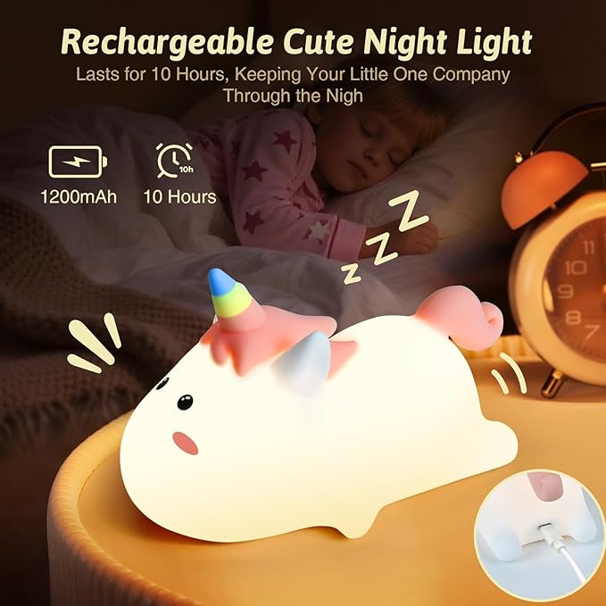 Dealswin Christmas Stocking Stuffers Girls Gifts, Cute Animal Silicone LED Night Light for Kids, Color-Changing Touch Lamp, Bedside & Nursery Night Lamp for Toddlers Baby Room Decor, Birthday Gift