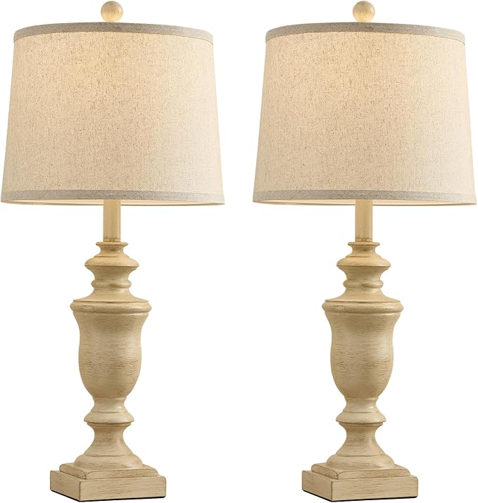 SAIWEYA 27.5" Vintage Farmhouse Table Lamps Set of 2 Bedside Lamp, 3 Way Dimmable Bedroom Lamps with 2 USB Ports +AC Outlet Nightstand Lamp Rustic Lamp