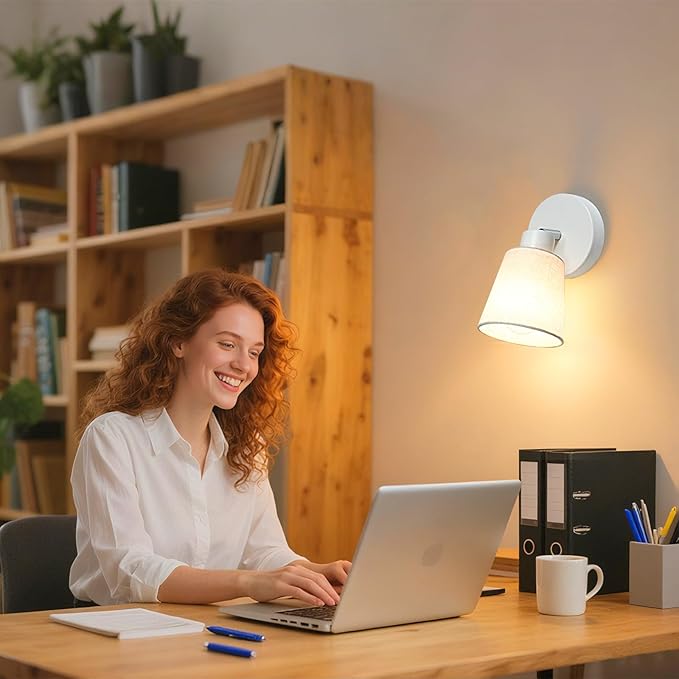 LTBLIGHT 1-Light LED Track Lighting, Modern Adjustable Ceiling Spotlight with Linen Shade, Bedroom Bedside Reading Light, Study Desk Lamp, E26 Base (Bulb Not Included)