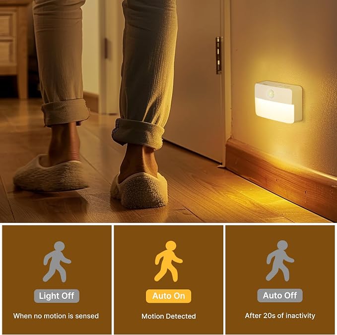 3 Pack Rechargeable Motion Sensor Stair Lights for Indoor, Wireless Battery Operated Night Light, Magnetic Led Stick On Portable Lamp for Step Hallway Closet Under Cabinet Bedroom Kitchen Bathroom