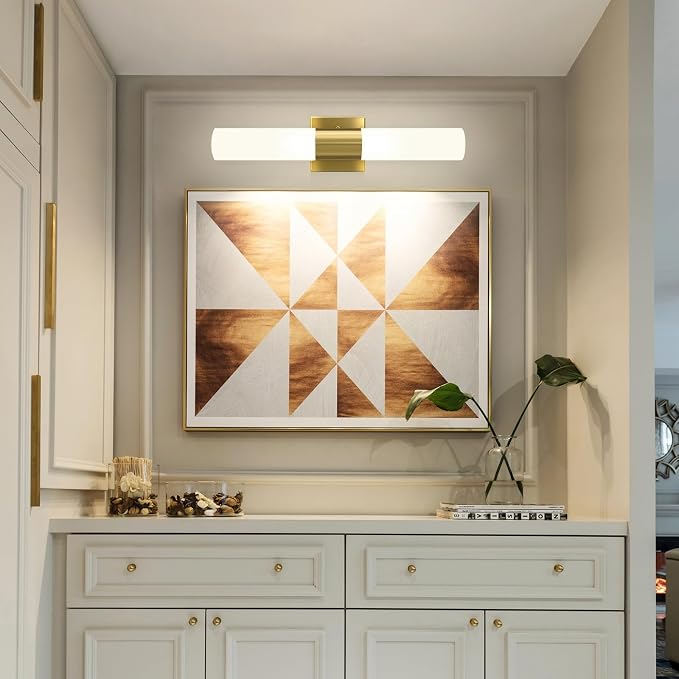 Modern 21" Bathroom Vanity Wall Sconce, Frosted Glass, Gold | Indoor Lighting Fixture, For Living Room, Stairs & Bedroom, Mounting Hardware Included, Easy To Install, Sturdy Metal Build.