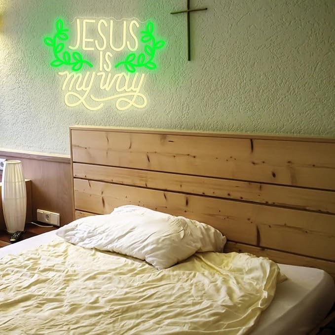 Jesus Is My Way Neon Sign Dimmable Led Jesus Quote Sign Christian Letter Light Sign for Bedroom Christ Church Easter Wedding Decor