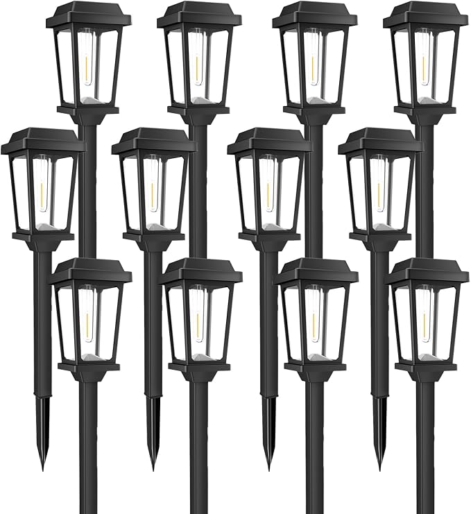 12 Pack Solar Lights Outdoor, Modern Solar Pathway Lights Outdoor, Waterproof Auto On/Off Garden Lights for Yard, Landscape Path, Walkway, Driveway Decor (3000K Warm White)