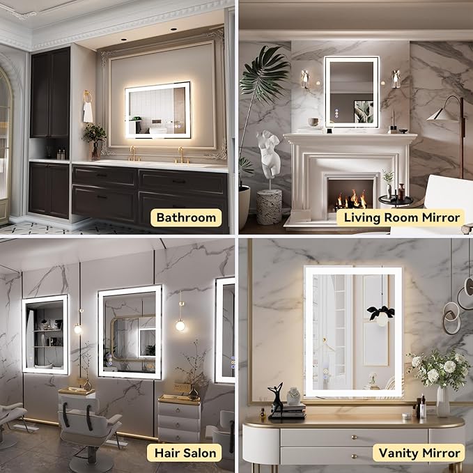 20x28 LED Bathroom Mirror with Lights, Super Bright Front & Backlit Vanity Mirror for Wall, Anti-Fog & Memory Smart Mirror, 5mm Shatter-Proof Tempered Glass, ETL Listed, Vertical/Horizontal