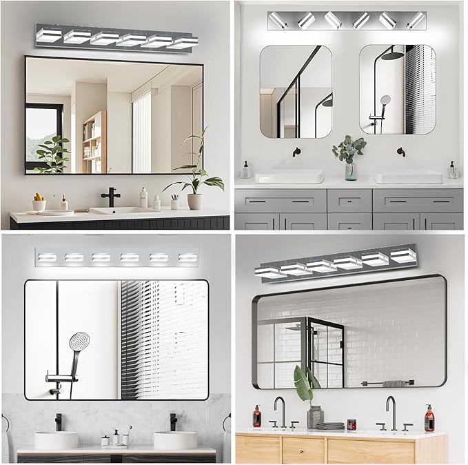 IZORRO LED Modern Bathroom Lights Fixtures(6-Light,Dimmable),Chrome Acrylic Wall Lighting,Vanity Lights for Bathroom Over Mirror - 6000k 36In (No Assembly Required)