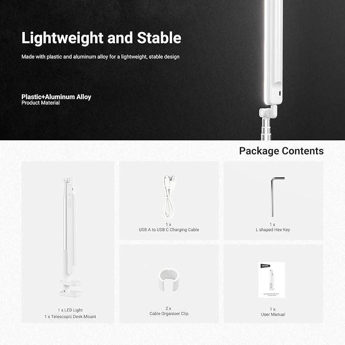 NEEWER Entry Level Version 5W Desktop Overhead LED Light, 62" Foldable Bi Color Rechargeable Selfie Fill Lighting CRI85 with Desk Clamp Stand/3600mAh for TikTok YouTube Video Recording Streaming, N45
