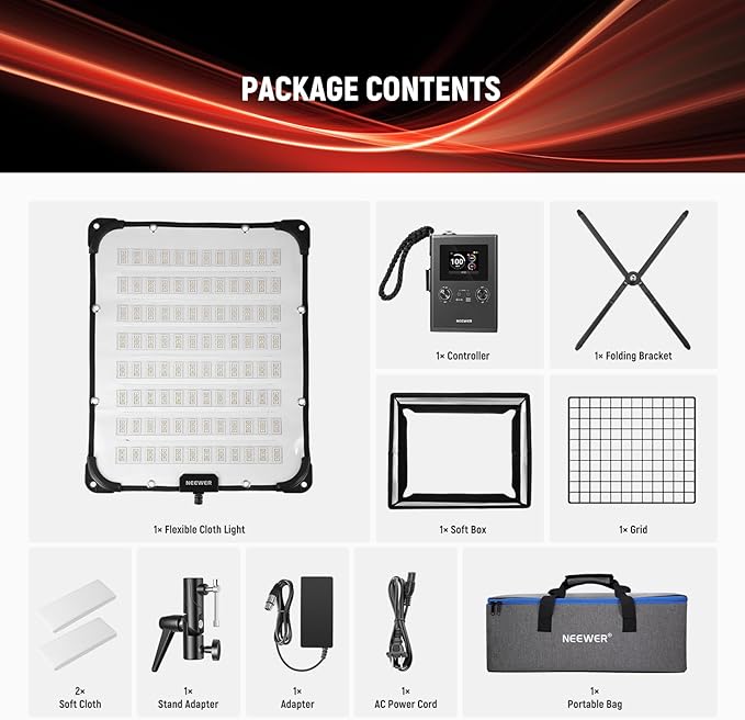 NEEWER 115W Flexible LED Video Light, Studio RGB Panel Light Mat Kit with Softbox APP/2.4G/DMX Control 2500K-10000K 14700lx/0.5m CRI96+, Key Lighting for Photography Streaming Video Recording, FL100C