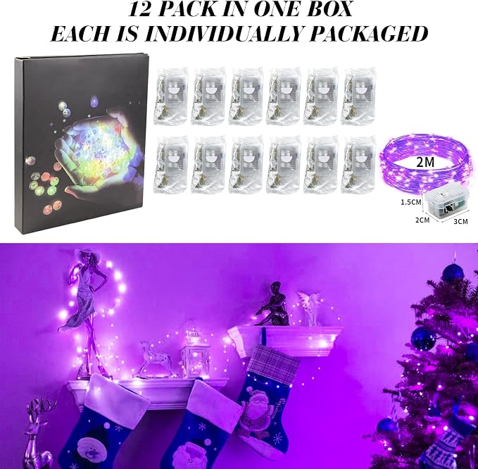 ZGWJ 12 Pack Purple Fairy Lights, Mini String Lights | Battery Operated 7 FT 20 LED Waterproof 3 Modes for DIY, Parties, Wedding, Halloween, Christmas Decoration