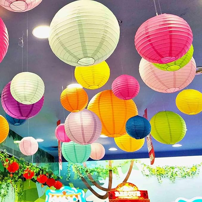 GAKA Pink Orange Paper Lanterns Decorative,12pcs,4 inch 6 inch 8 inch 10 inch Round Paper Hanging Decorations,Chinese Lanterns Lamps for Wedding Birthday Home Classroom Party Decoration