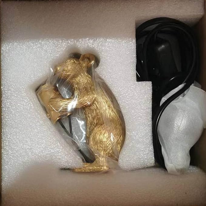 Modern Cute LED Resin Animal Mouse Table Lamp Art Mouse Children's Bedside Gift Desk Lights Small Mini Mice lamp(Gold Standing)