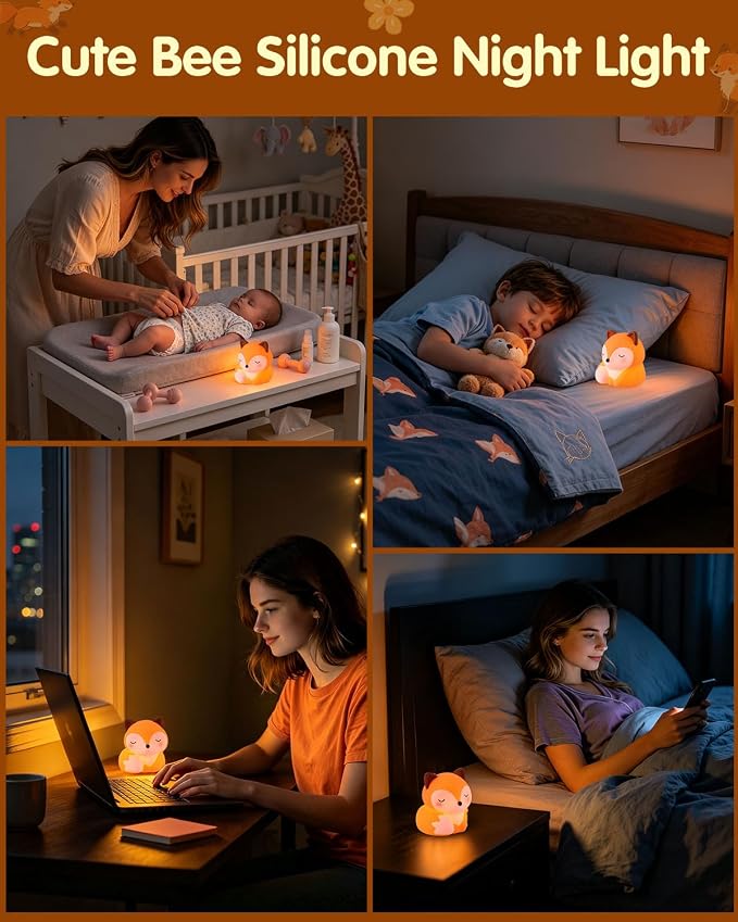 YISUN Fox Silicone LED Night Light, 3 Level Dimmable Kids Room Nursery Lamp | Soft Squishy, Rechargeable Bedside Touch Light, Novelty Animal Lamp for Boys Girls Toddlers