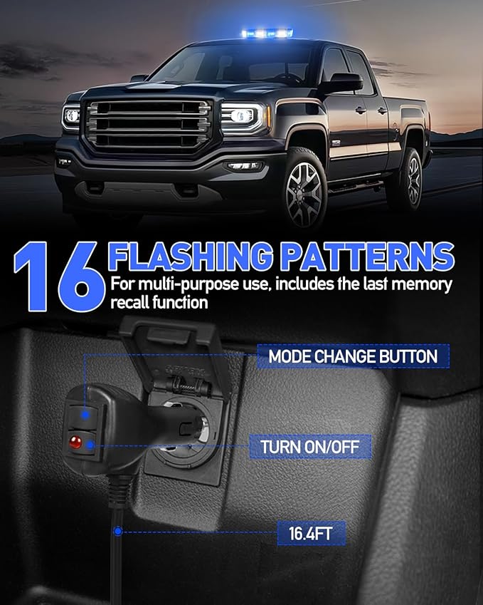 HLauto 700A Rooftop Emergency Strobe Lights Bar, 72 LED Blue White Mini Beacon Safety Flashing Warning Traffic Lights Bar w/Magnetic Base for 12-24V Trucks, Construction Vehicles, Snowplow, Cars