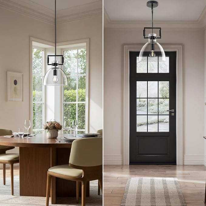 10 Inch Large Knurled Black Blown Glass Modern Kitchen Island Pendant Light Fixtures,1 Light Kitchen Island Pendant Lighting,Single Pendant Light,for Foyer, Entryway, Dining, Includes Two Bulbs