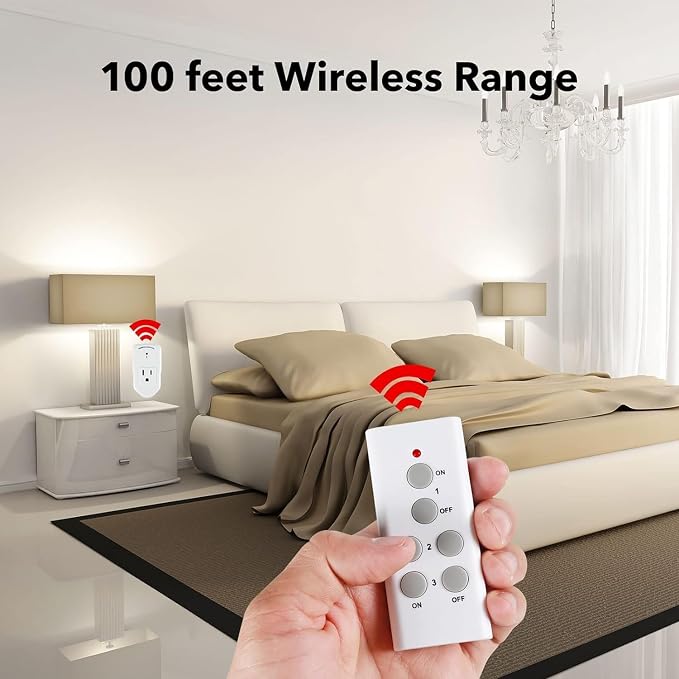 BN-LINK Wireless Remote Control Outlet Electrical Switch for Lights, Fans, Christmas Lights, Small Appliance, 100ft Long Range White 10A/1200W, 1 Remote + 1 Outlet, ETL & FCC Certified