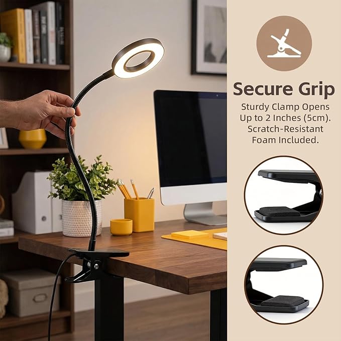 USB Clip on Light for Bed Headboard, Flexible Reading Lamp with Aluminum Cooling Head, 30 Lighting Modes Clamp Desk Lamp for Dorm, Home, Office, Crafting & Nursing, 48 LEDs