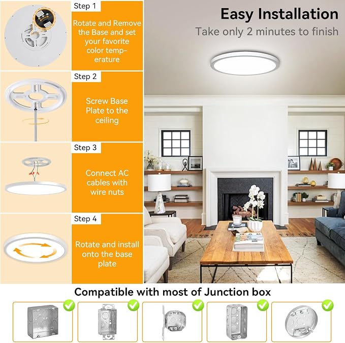 5CCT 3000k/3500K/4000K/5000k/6000k Selectable, Led Flush Mount Ceiling Light, 15.8 Inch 4800LM Round Modern Flat Panel,Super Slim for Living Dining Kitchen Bedroom Room